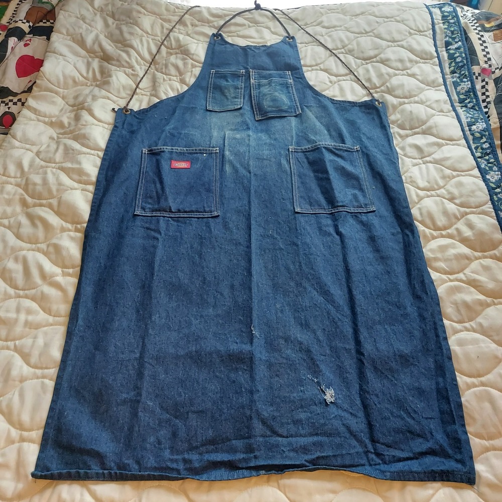 Vintage Dickies Denim Work Apron Blue 100% Cotton 4 Pockets W916541 Size S/M